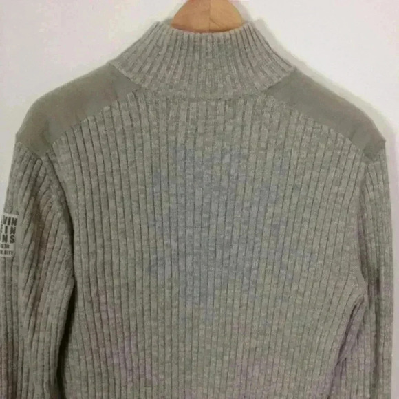 Calvin Klein 1/4 Zip Cotton Knit Gray S Sweater - Picture 7 of 7